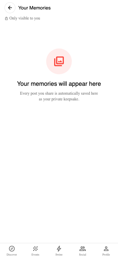 Spuur Memories screen, your private archive of past plans
